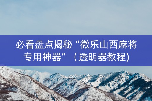 必看盘点揭秘“微乐山西麻将专用神器”（透明器教程)
