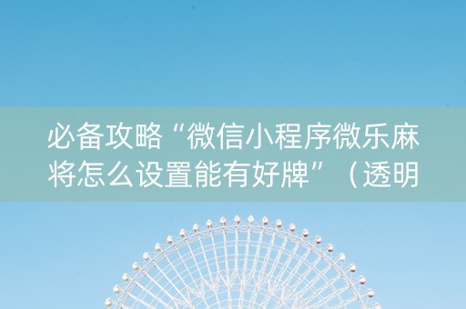 必备攻略“微信小程序微乐麻将怎么设置能有好牌”（透明挂辅助器)