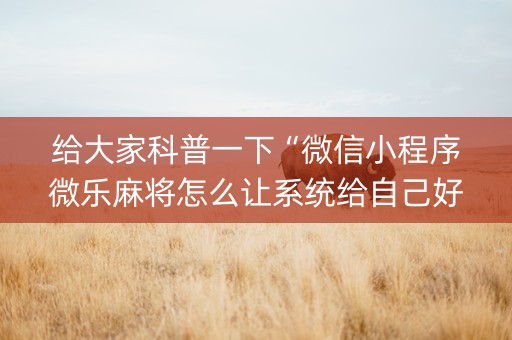 给大家科普一下“微信小程序微乐麻将怎么让系统给自己好牌”（辅助神器免费)