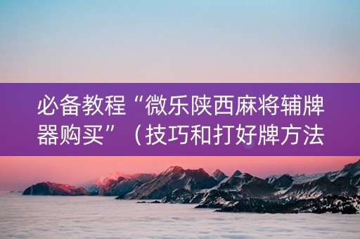 必备教程“微乐陕西麻将辅牌器购买”（技巧和打好牌方法)