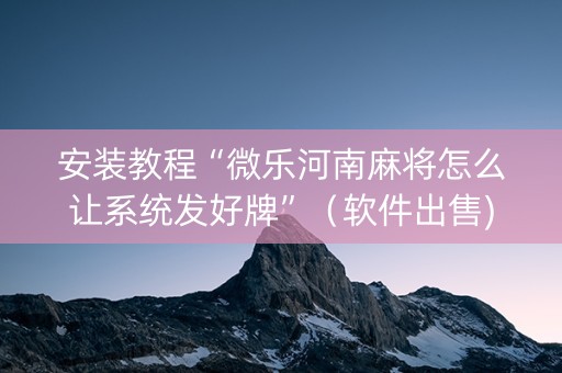 安装教程“微乐河南麻将怎么让系统发好牌”（软件出售)