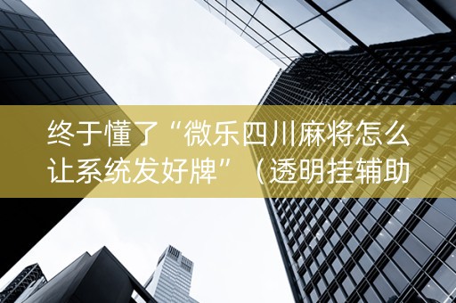 终于懂了“微乐四川麻将怎么让系统发好牌”（透明挂辅助器)