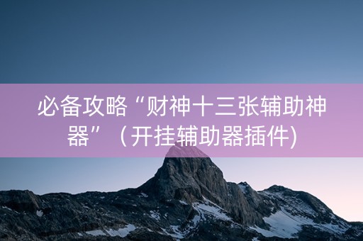 必备攻略“财神十三张辅助神器”（开挂辅助器插件)