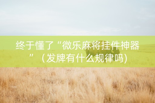 终于懂了“微乐麻将挂件神器”（发牌有什么规律吗)