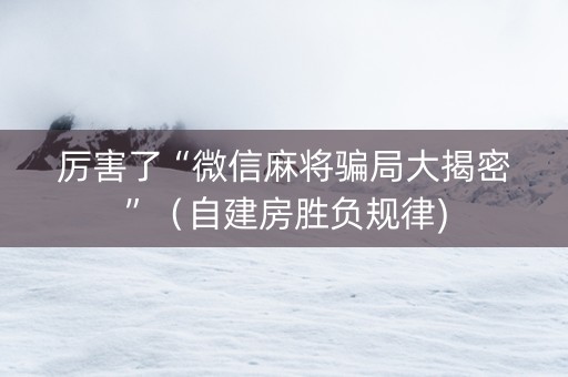 厉害了“微信麻将骗局大揭密”（自建房胜负规律)