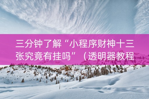 三分钟了解“小程序财神十三张究竟有挂吗”（透明器教程)