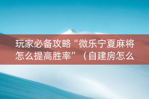 玩家必备攻略“微乐宁夏麻将怎么提高胜率”（自建房怎么赢)