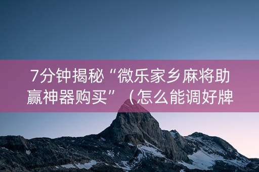 7分钟揭秘“微乐家乡麻将助赢神器购买”（怎么能调好牌)