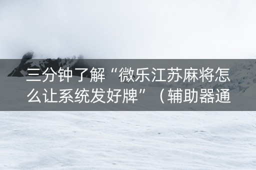 三分钟了解“微乐江苏麻将怎么让系统发好牌”（辅助器通用版)
