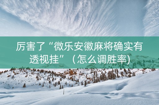 厉害了“微乐安徽麻将确实有透视挂”（怎么调胜率)