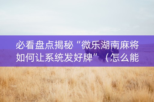 必看盘点揭秘“微乐湖南麻将如何让系统发好牌”（怎么能调好牌)