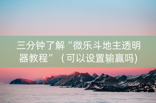 三分钟了解“微乐斗地主透明器教程”（可以设置输赢吗)