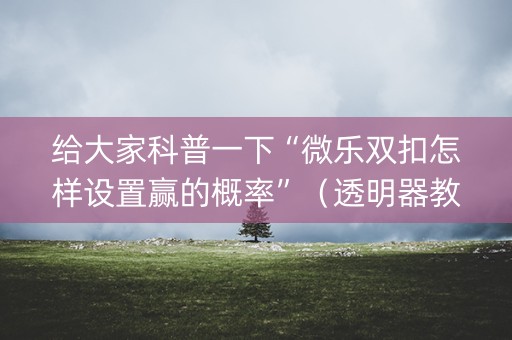 给大家科普一下“微乐双扣怎样设置赢的概率”（透明器教程)