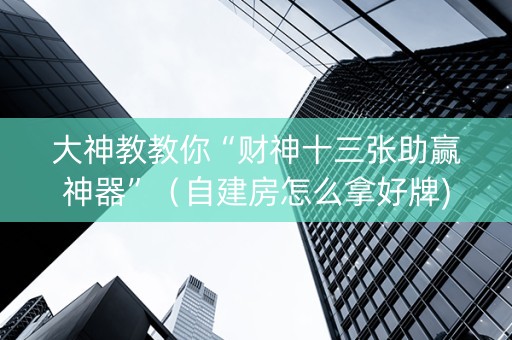 大神教教你“财神十三张助赢神器”（自建房怎么拿好牌)