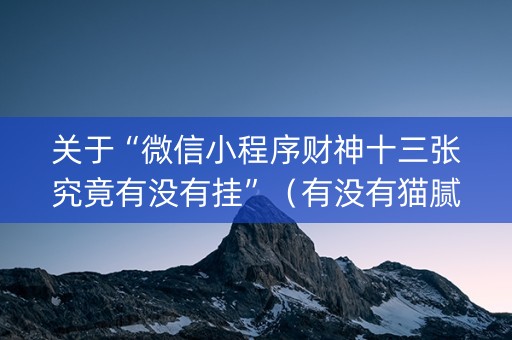 关于“微信小程序财神十三张究竟有没有挂”（有没有猫腻)