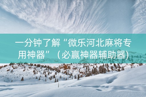 一分钟了解“微乐河北麻将专用神器”（必赢神器辅助器)