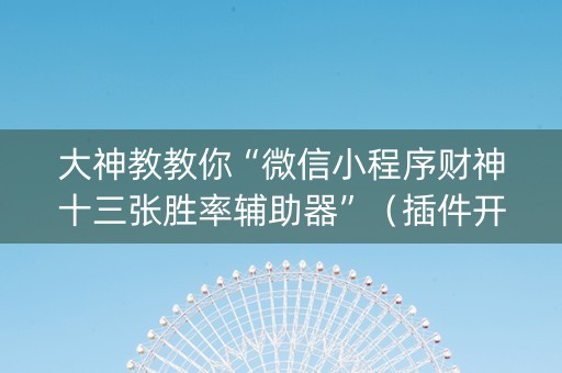 大神教教你“微信小程序财神十三张胜率辅助器”（插件开挂免费AI)