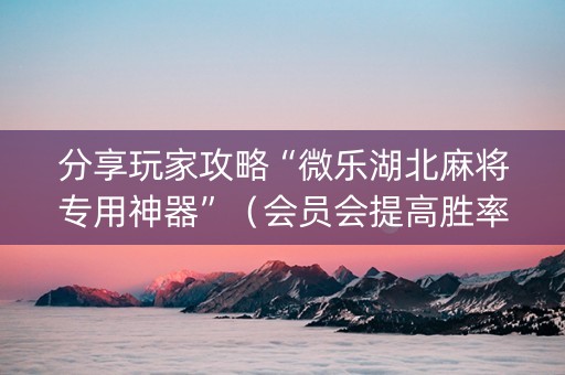 分享玩家攻略“微乐湖北麻将专用神器”（会员会提高胜率吗)