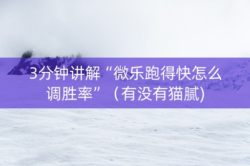 3分钟讲解“微乐跑得快怎么调胜率”（有没有猫腻)