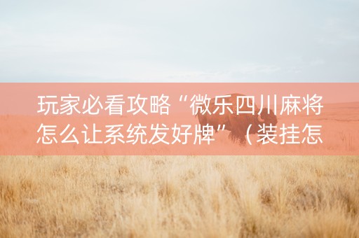 玩家必看攻略“微乐四川麻将怎么让系统发好牌”（装挂怎么安装)