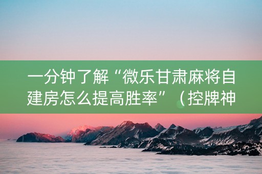 一分钟了解“微乐甘肃麻将自建房怎么提高胜率”（控牌神器)