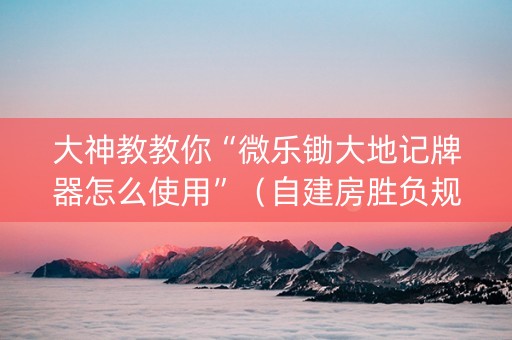 大神教教你“微乐锄大地记牌器怎么使用”（自建房胜负规律)