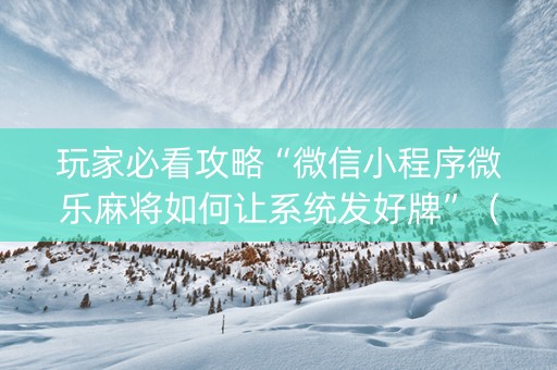 玩家必看攻略“微信小程序微乐麻将如何让系统发好牌”（小程序辅助软件)