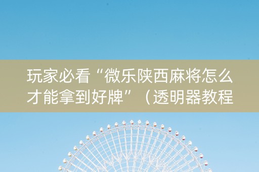 玩家必看“微乐陕西麻将怎么才能拿到好牌”（透明器教程)