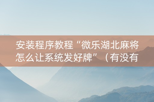 安装程序教程“微乐湖北麻将怎么让系统发好牌”（有没有猫腻)