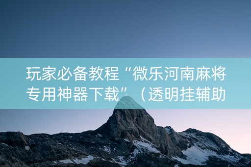 玩家必备教程“微乐河南麻将专用神器下载”（透明挂辅助器)