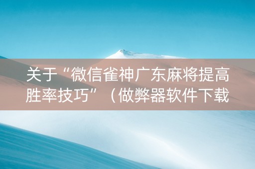 关于“微信雀神广东麻将提高胜率技巧”（做弊器软件下载)