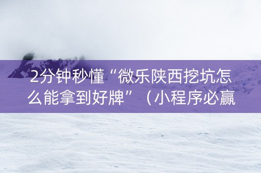 2分钟秒懂“微乐陕西挖坑怎么能拿到好牌”（小程序必赢神器)