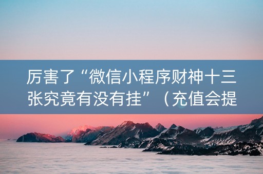 厉害了“微信小程序财神十三张究竟有没有挂”（充值会提高胜率么)