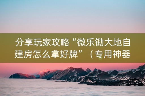 分享玩家攻略“微乐锄大地自建房怎么拿好牌”（专用神器下载)