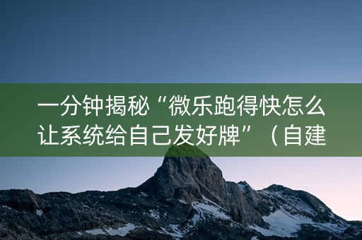 一分钟揭秘“微乐跑得快怎么让系统给自己发好牌”（自建房胜负规律)
