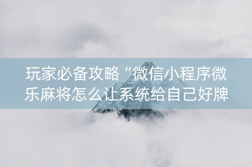 玩家必备攻略“微信小程序微乐麻将怎么让系统给自己好牌”（怎么增加胜率)