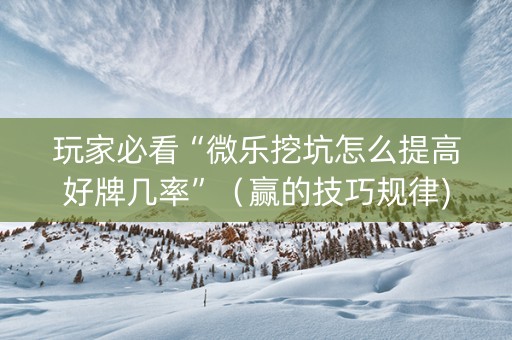 玩家必看“微乐挖坑怎么提高好牌几率”（赢的技巧规律)