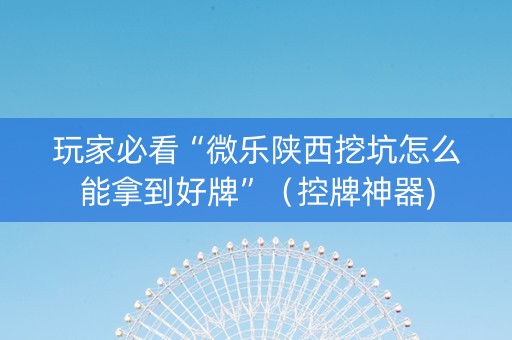 玩家必看“微乐陕西挖坑怎么能拿到好牌”（控牌神器)