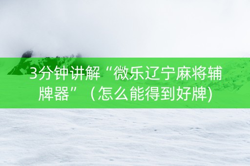 3分钟讲解“微乐辽宁麻将辅牌器”（怎么能得到好牌)
