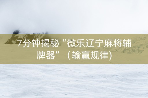 7分钟揭秘“微乐辽宁麻将辅牌器”（输赢规律)