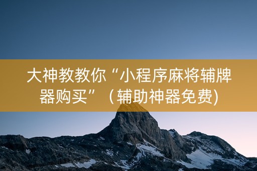 大神教教你“小程序麻将辅牌器购买”（辅助神器免费)