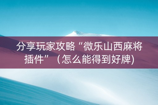 分享玩家攻略“微乐山西麻将插件”（怎么能得到好牌)