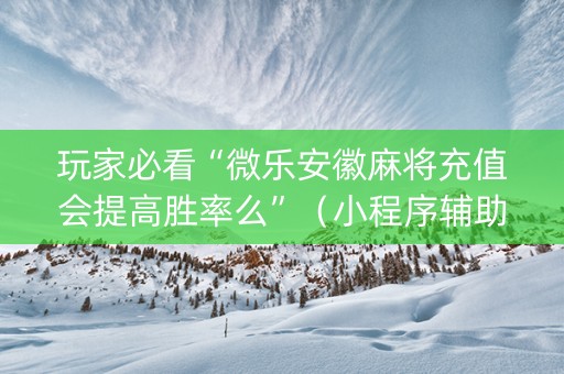 玩家必看“微乐安徽麻将充值会提高胜率么”（小程序辅助软件)