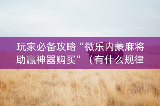 玩家必备攻略“微乐内蒙麻将助赢神器购买”（有什么规律)