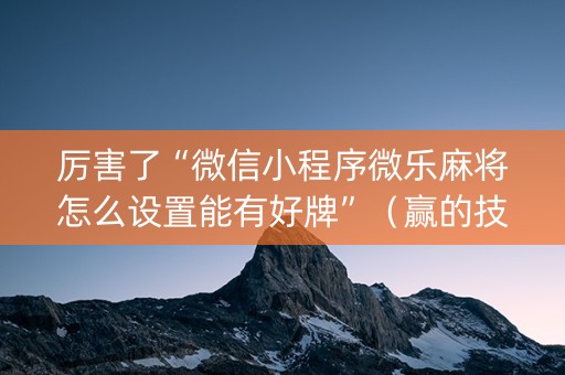 厉害了“微信小程序微乐麻将怎么设置能有好牌”（赢的技巧规律)