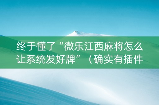 终于懂了“微乐江西麻将怎么让系统发好牌”（确实有插件吗)