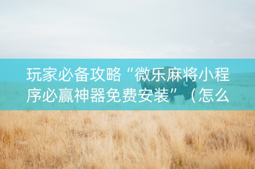 玩家必备攻略“微乐麻将小程序必赢神器免费安装”（怎么设置能有好牌)