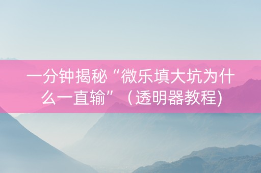 一分钟揭秘“微乐填大坑为什么一直输”（透明器教程)