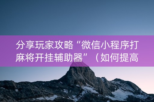 分享玩家攻略“微信小程序打麻将开挂辅助器”（如何提高胜率)