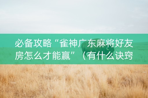 必备攻略“雀神广东麻将好友房怎么才能赢”（有什么诀窍)